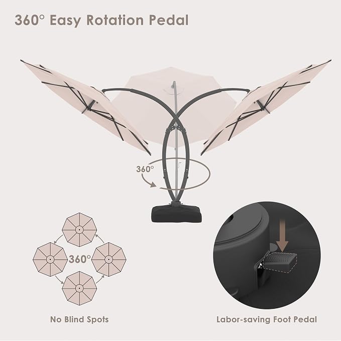12FT Solar Powered LED Light Cantilever Patio Umbrella - Image 6