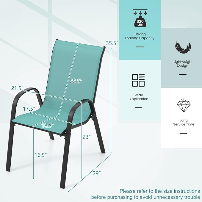 Tangkula Patio Dining Chairs Set of 4, Outdoor Stackable All Weather Heavy Duty - Image 3