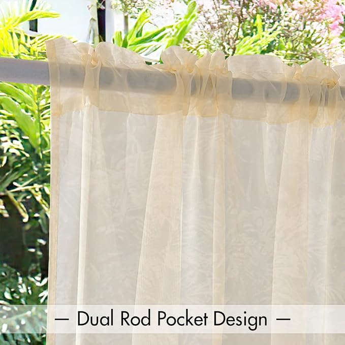 MIULEE Cream Beige Waterproof Outdoor Sheer Curtains - Image 5