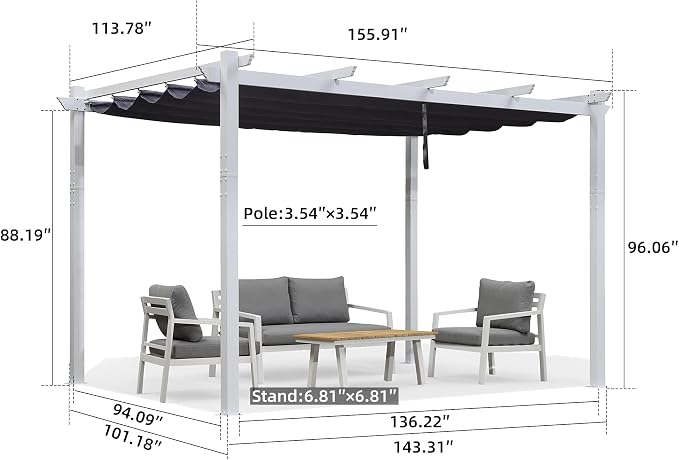 PURPLE LEAF Pergola 10' x 13' Outdoor White Retractable Canopy, Powder coat - Image 7
