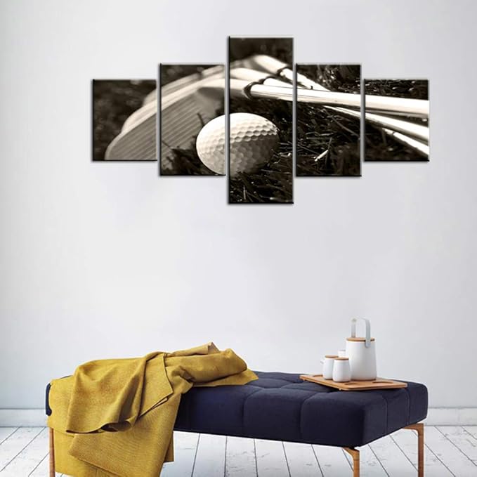 Golf Pictures Golfing Sport Wall Art for Living Room Multi Panel Prints on Canvas Black and White Artwork Landscape Paintings Modern Home Decor Wooden Framed Gallery-Wrapped Ready to Hang(50''Wx24''H)