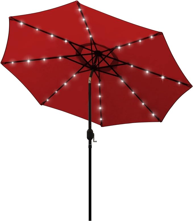 9 ft Solar Umbrella, 32 LED Lighted Patio Umbrella, Table Market Umbrella by Blissun