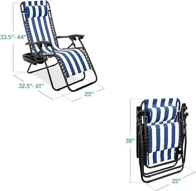 Best Choice Products Set of 2 Adjustable Steel Mesh Zero Gravity Lounge Chair - Image 3