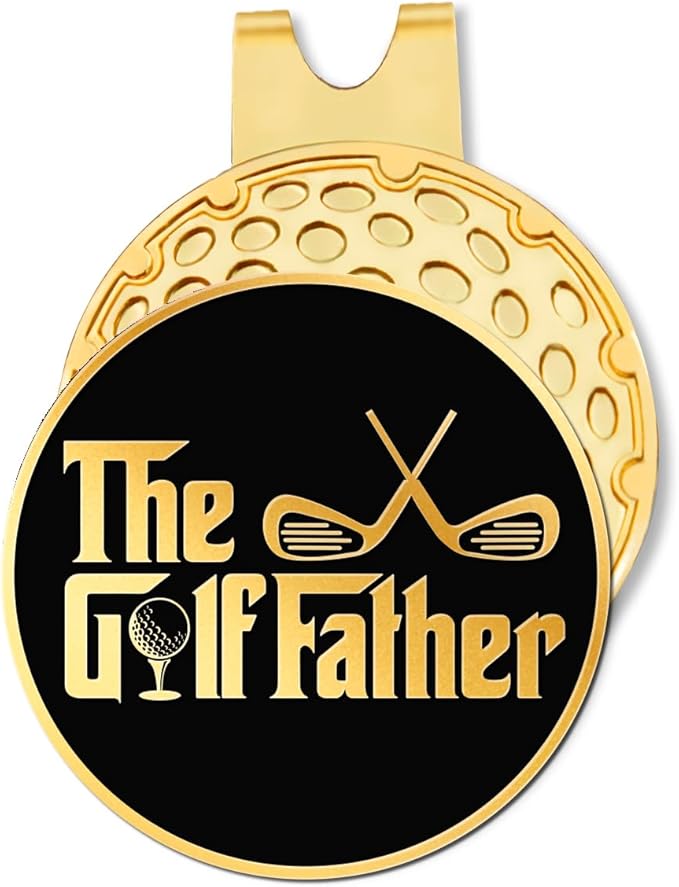Hafhue The Golf Father Black Gold Golf Ball Marker with Magnetic Hat Clip, Funny Golf Accessories and Golf Gifts for Men Dad Grandpa, Birthday for Golf Fan Golfer Golf Lover