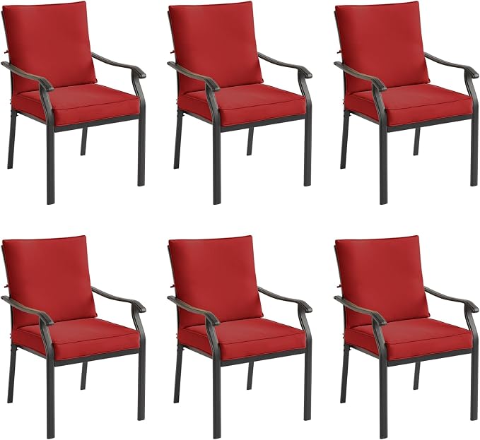 LVUYOYO Outdoor Patio Dining Chairs Set of 6, Metal Stackable Chairs Set by LVUYOYO