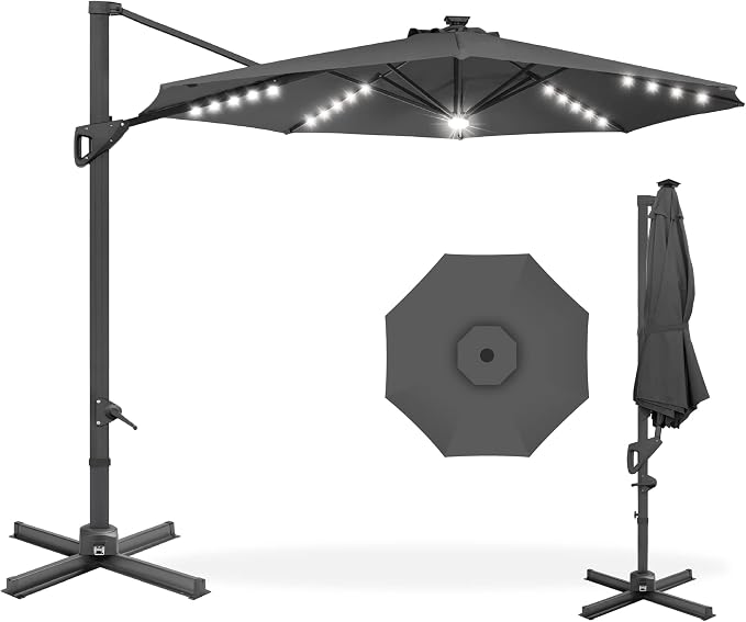 Best Choice Products 10ft Solar LED Cantilever Patio Umbrella, 360-Degree by Unknown