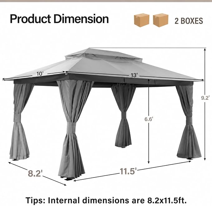 10'x13' Outdoor Gazebo, Heavy Duty Metal Frame Patio Canopy - Image 2