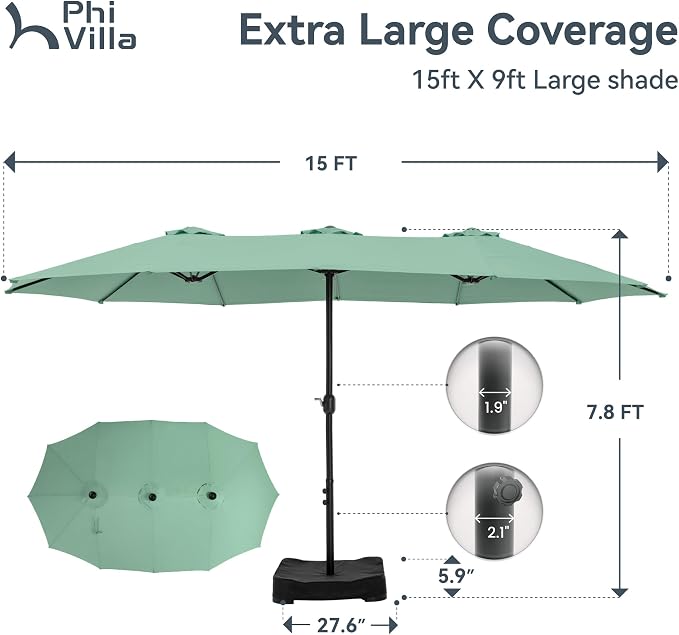 PHI VILLA 15ft Large Outdoor Patio Umbrella - Image 6