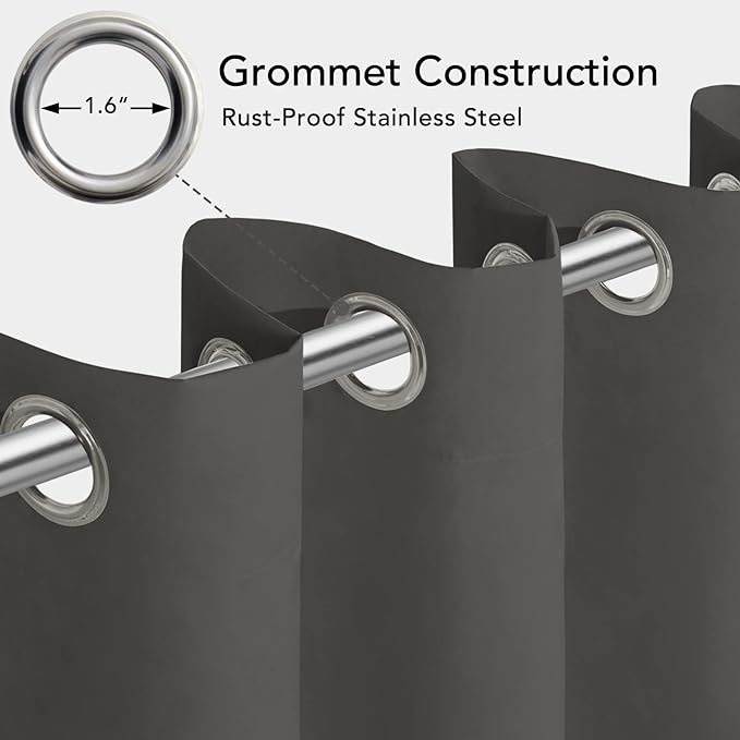 Easy-Going 100% Waterproof Outdoor Curtains 54x108 inch, Dark Grey | Windproof - Image 3