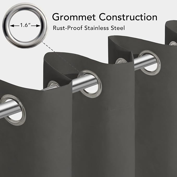 Easy-Going 100% Waterproof Outdoor Curtains 54x120 inch, Dark Grey | Windproof - Image 3