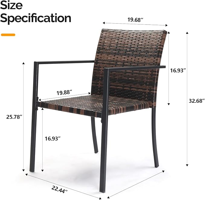 VINGLI Stackable Wicker Chairs Outdoor Dining Chairs Set of 2, All-Weather - Image 3