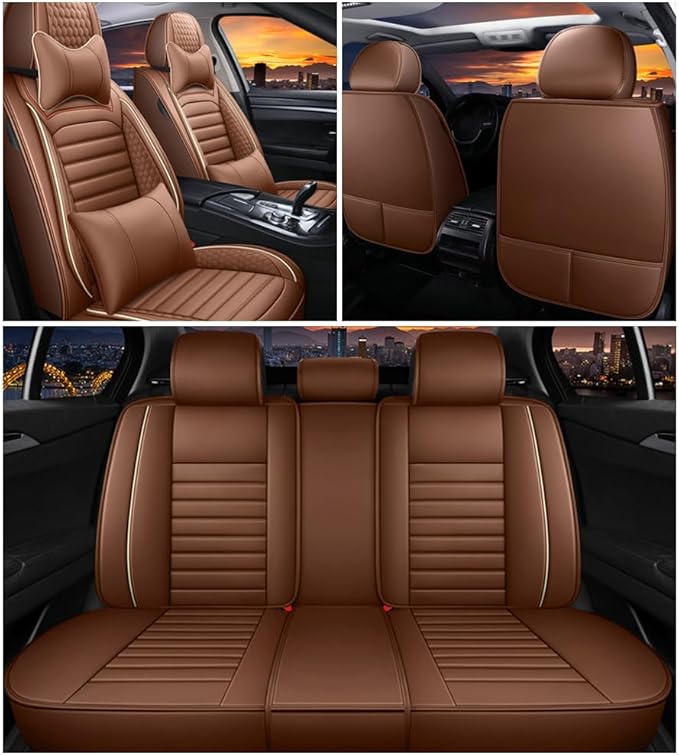 Leather Car Seat Covers for Volkswagen Golf Alltrack 2017-2019,Car Seat Covers Full Set,Seat Covers with Safety,Waterproof Seat Cover Compatible Airbag(5pcs Coffee Luxury)