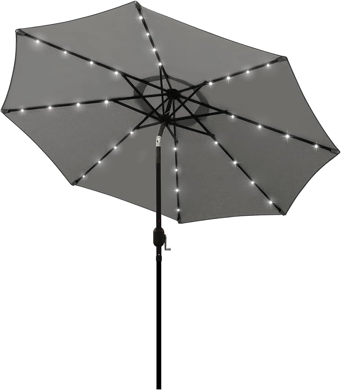 9 ft Solar Umbrella, 32 LED Lighted Patio Umbrella, Table Market Umbrella by Blissun