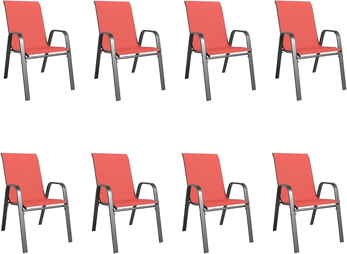Patio Dining Chairs Set of 8 Outdoor Stackable Dining Chairs by TQKVIPI