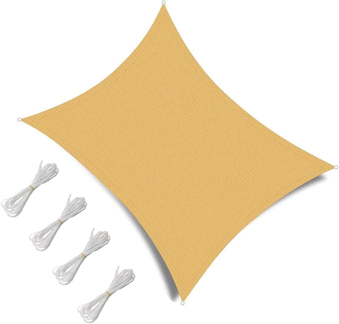 10' x 13' Rectangle Sun Shade Sail, 185 GSM HDPE, Sand | 95% UV block, - Image 2