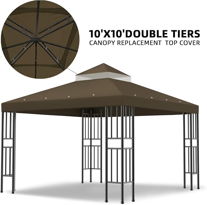 Sumfaller 10x10 FT Gazebo Replacement Canopy Top Cover | Double Tiered Canopy - Image 3