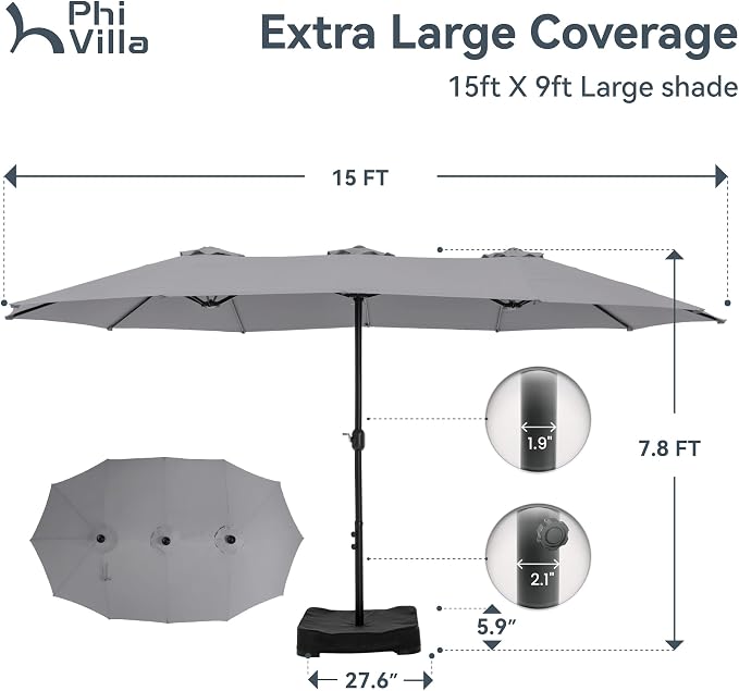 PHI VILLA 15ft Large Outdoor Patio Umbrella - Image 6