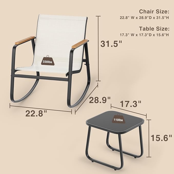 3 Pieces Patio Furniture Set, Outdoor Textilene Furniture Set, A Tempered Glass - Image 9