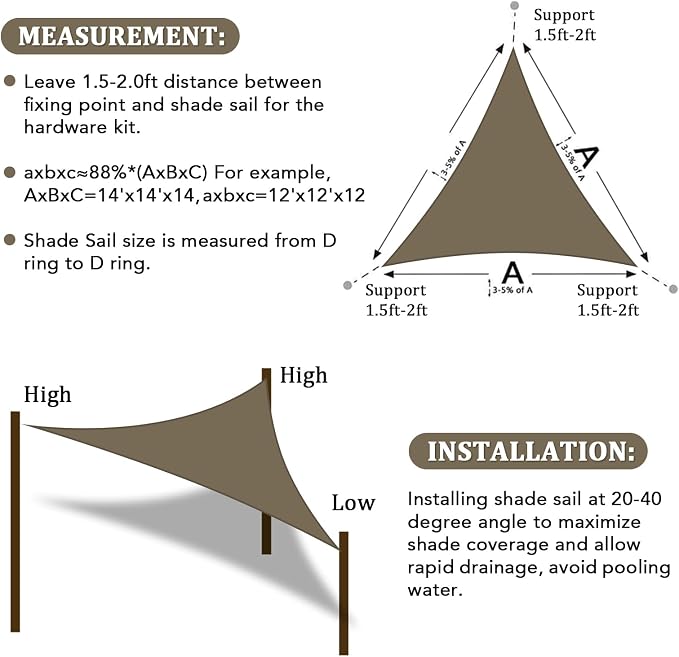 Shade&Beyond Custom Sun Shade Sail 15'x19'x24.2' Triangle Sun Sail Shades Patio - Image 6