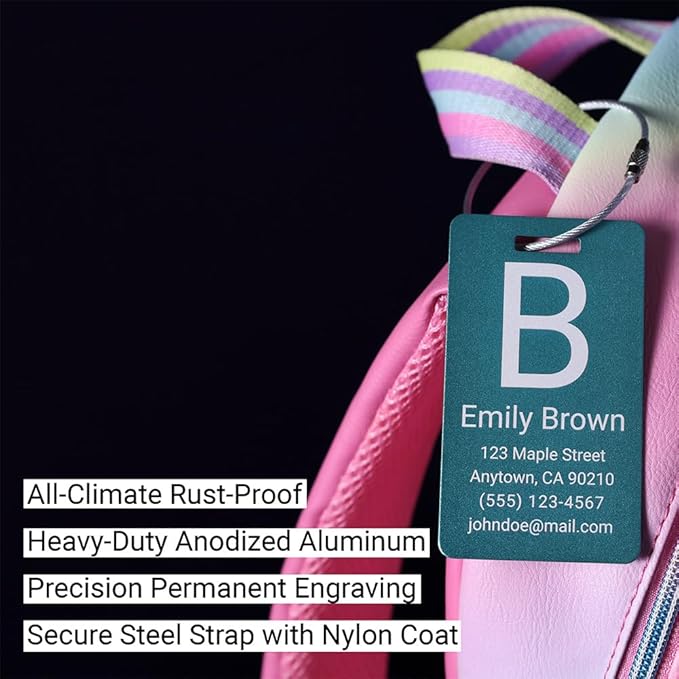 Personalized Luggage Tags for Suitcases 4 Pack – Custom Metal Name Tag for Travel, Golf Bag, and Baggage – Durable Aluminum Luggage Name Tags (Light Purple, Vertical)