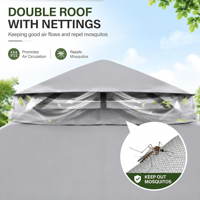 12'x12' Outdoor Gazebo, Metal Frame Heavy Duty Patio Canopy Tent Shelter - Image 9