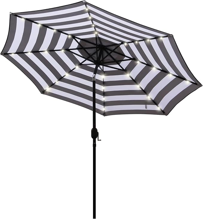 9 ft Solar Umbrella 32 LED Lighted Patio Umbrella Table Market Umbrella by Blissun
