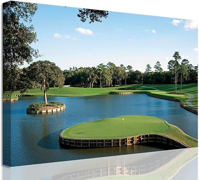 chenchenArt USA Golf Course Wall Art TPC Sawgrass Golf Course Pictures Canvas Prints Golf Wall Decor for Living Room Bedroom Bathroom Home Decorations Framed Ready to Hang(24''H x 36''W)