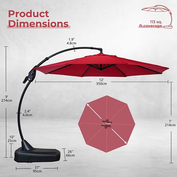 Grand patio 12FT Cantilever Round Umbrella - Image 4