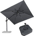 PURPLE LEAF Patio Umbrella W/Base Left-right Tilt 10FT LED, Light Grey | Create by PURPLELEAF
