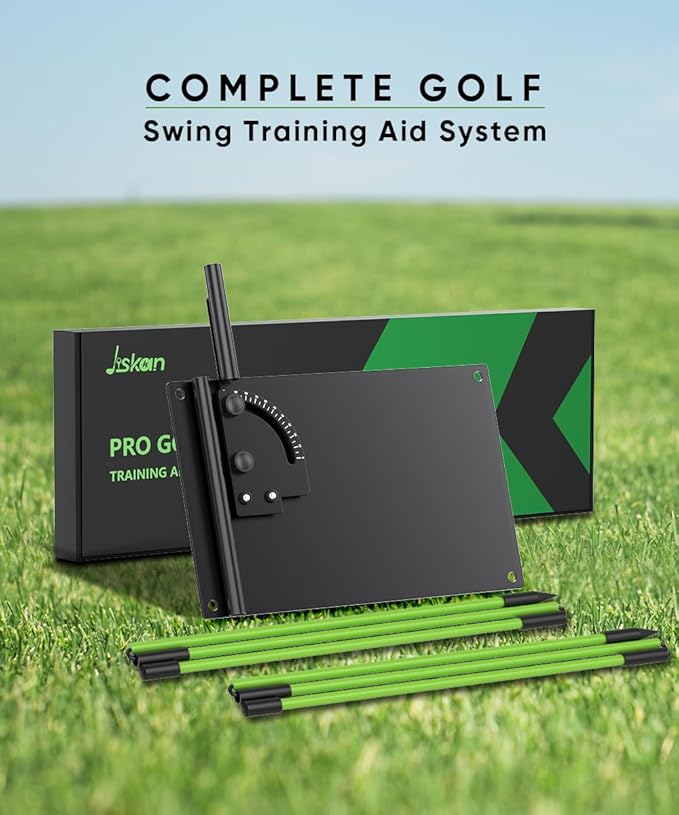Jsikan Pro Golf Alignment Sticks System with Holder Angle Plate, Golf Trainer Aid Teaching Equipment for Aiming, Putting, Swing, Essentials Golf Gifts Accessories for Men and Women