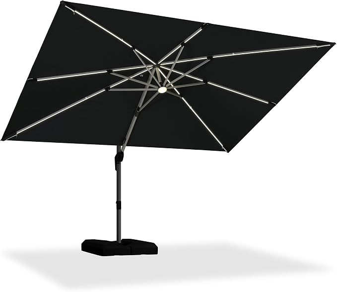 PURPLE LEAF Cantilever Umbrella 9' X 12' Solar LED Light Patio Deck, Support to by PURPLELEAF
