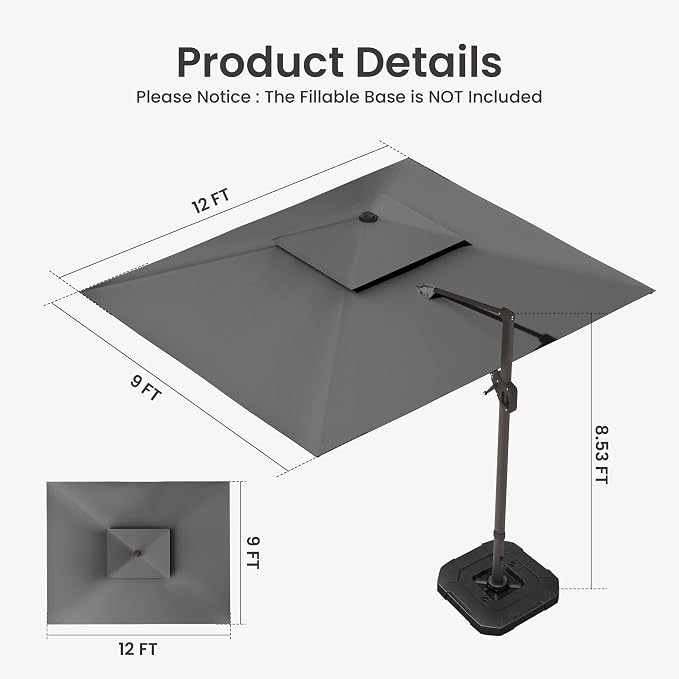 9x12 FT Outdoor Cantilever Patio Umbrella - Image 8