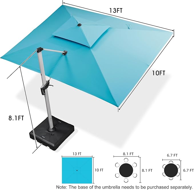 PURPLE LEAF Cantilever Patio Umbrella 10' X 13' Extra Large, Turquoise Blue | - Image 9