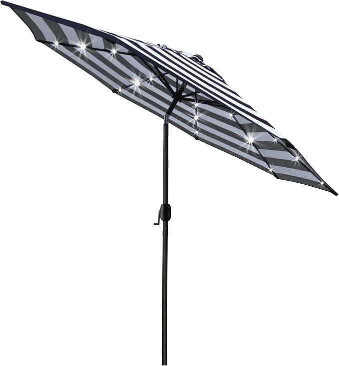 Sunnyglade 9' Solar LED Patio Umbrella, 8 Ribs Tilt & Crank Black and White | by Sunnyglade