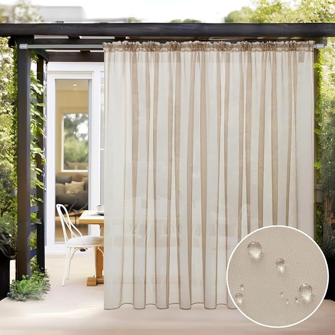 MIULEE Beige Waterproof Outdoor Sheer Curtains by MIULEE