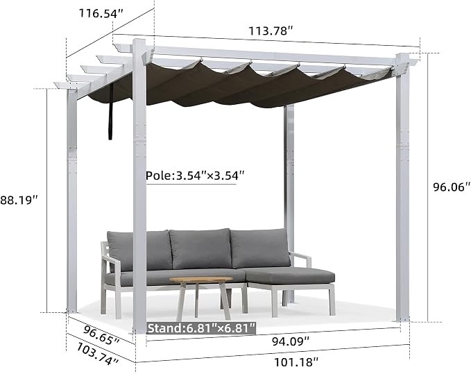 PURPLE LEAF White Pergola 10' x 10' Retractable Shade Cover, Higher loading - Image 6