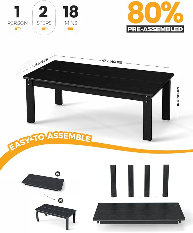 Adirondack Coffee Table, All-Weather HDPE, 304 stainless steel hardware - Image 3