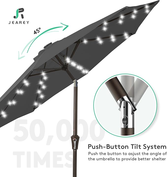 JEAREY 9' Patio Umbrella with Solar Lights, LED Umbrella, Tilt & Crank UV - Image 7