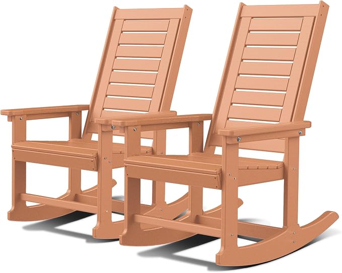 GREENVINES Oversized Outdoor Rocking Chairs Set of 2, HDPE Rocker, Teak | 21.7" by GreenVines