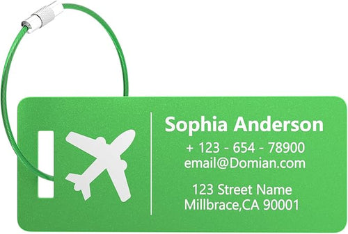10 Personalized Metal Luggage Tags, Custom Suitcase Aluminum Name Tags with Steel Ring, Laser Engraved Name and Logo, for Travel, Backpack, Baggage, Golf Bag (Green)