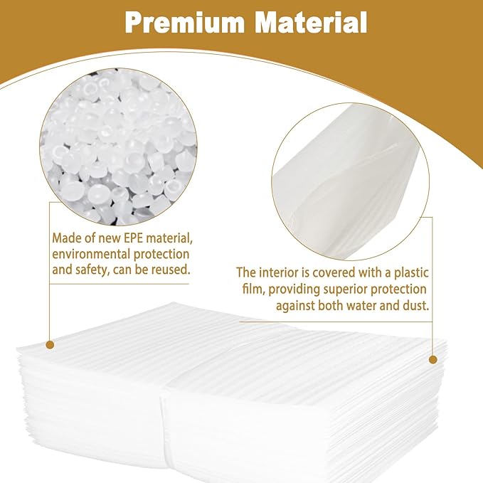 100 Pack 6''x8'' Cushion Foam Pouches, Moving Supplies for Dishes, Packing Foam for Dishes & Cups, Glass Packing Paper and Plate Protectors for Moving Fragile Items (150x200x0.5MM)