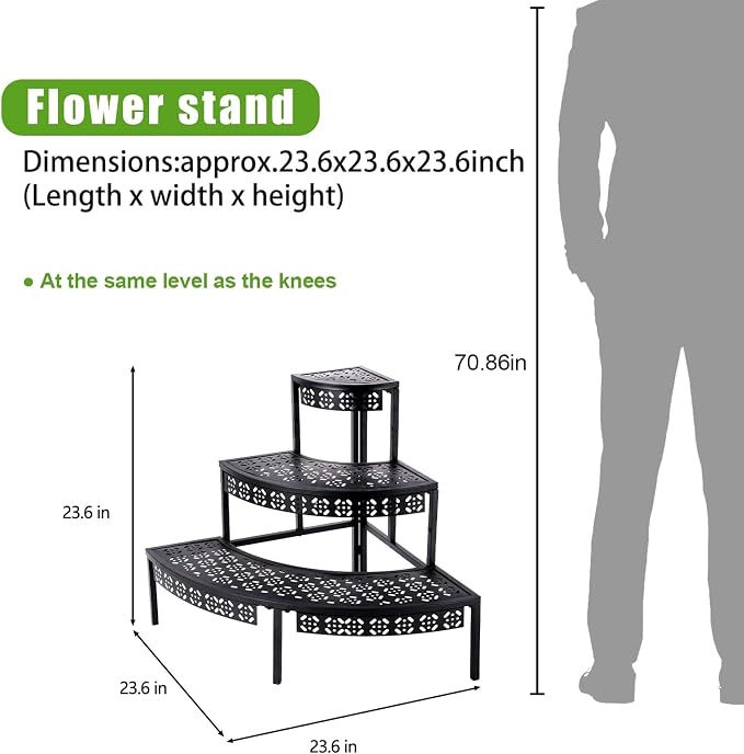 3-Tier Metal Plant Stand, Corner Plant Stands Outdoor Indoor | Semi-circular - Image 2