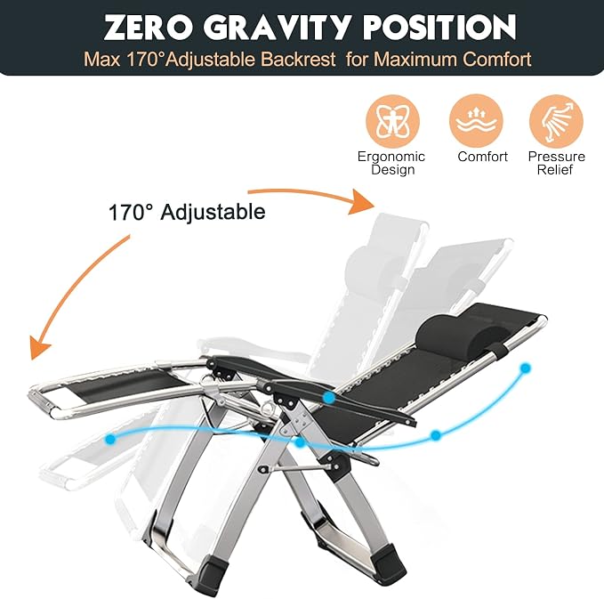 MOPHOTO Zero Gravity Chair, Outdoor Padded Lounge Chair - Image 4