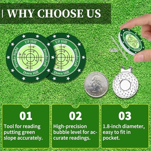 Golf Green Reader, 2 Pack Golf Ball Marker Hat Clip - Image 4