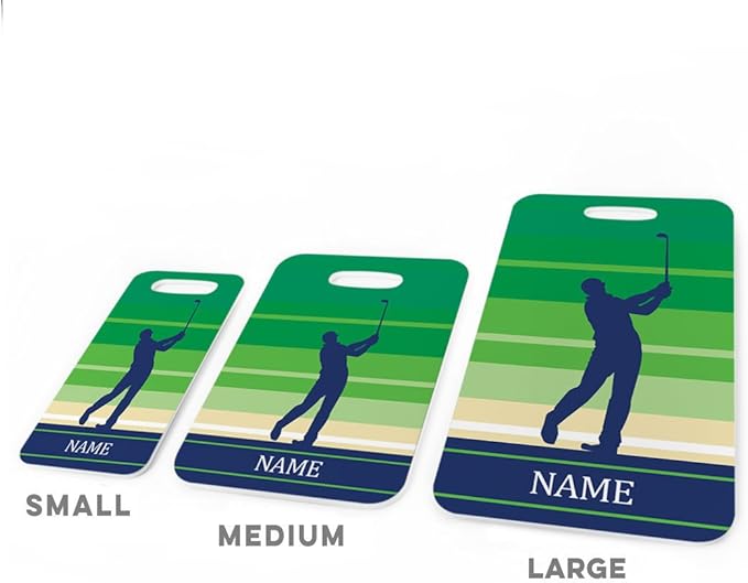 ChalkTalkSPORTS Golf Luggage & Bag Tag | Personalized Male Golfer | Standard Lines on Back | Large | Green