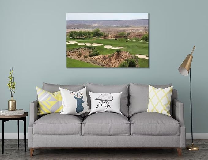 Nevada Mountains Golf Course Wall Art Golf Course Canvas Prints Wall Decor for Living Room Bedroom Bathroom Home Decorations Framed Artwork Ready to Hang(12''H x 16''W)