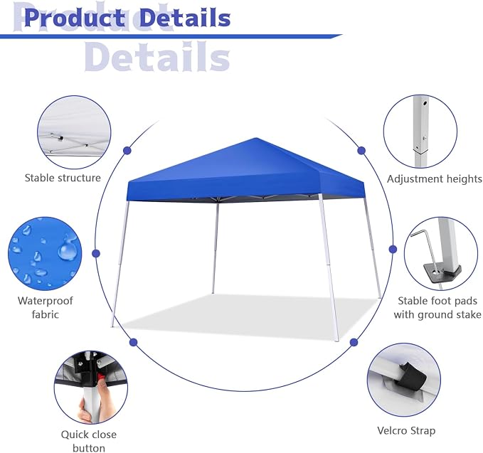 10x10FT Slant Leg Pop Up Canopy Tent, Portable Outdoor Shelter | 10x10FT Base - Image 2