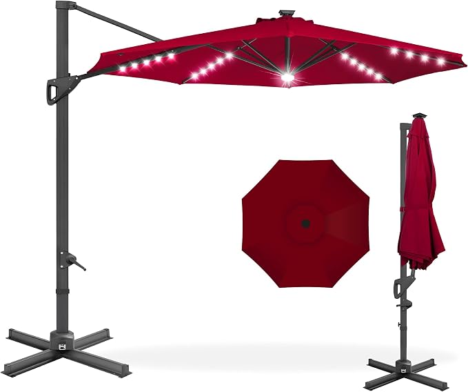 Best Choice Products 10ft Solar LED Cantilever Patio Umbrella, 360-Degree by Unknown