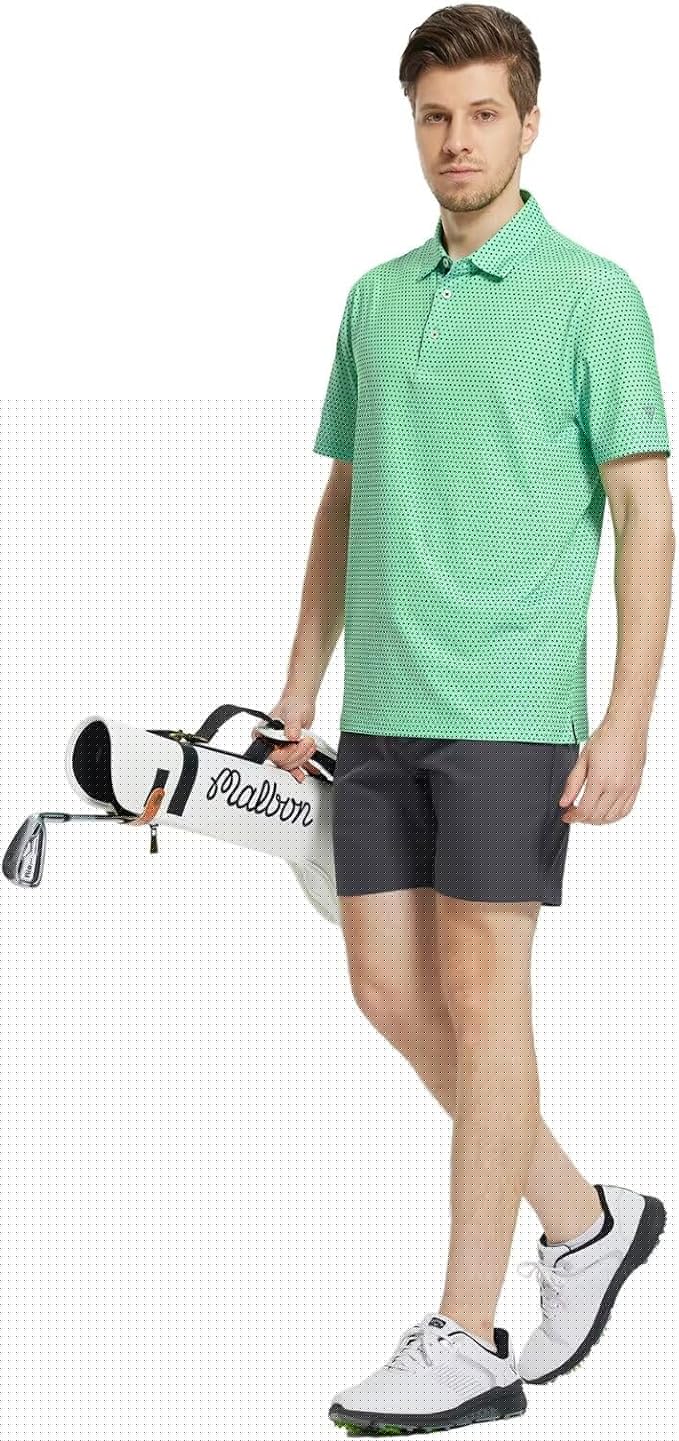 M MAELREG Mens Golf Shirt Short Sleeve Dry Fit Print Moisture Wicking Performance Patterns Collared Polo Shirt