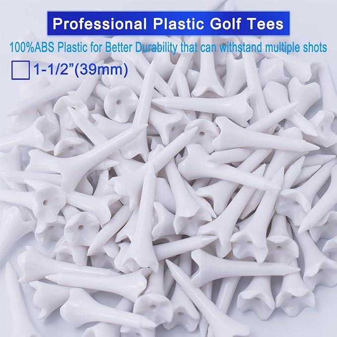 1 1/2'' Plastic Golf Tees – Short Tees for Irons, Par Threes, Hybrids, and Driving Range - Pack of 120 Bulk 4 Prongs Plastic Golf Tees Performance Series Low Resistance Golf Tee White